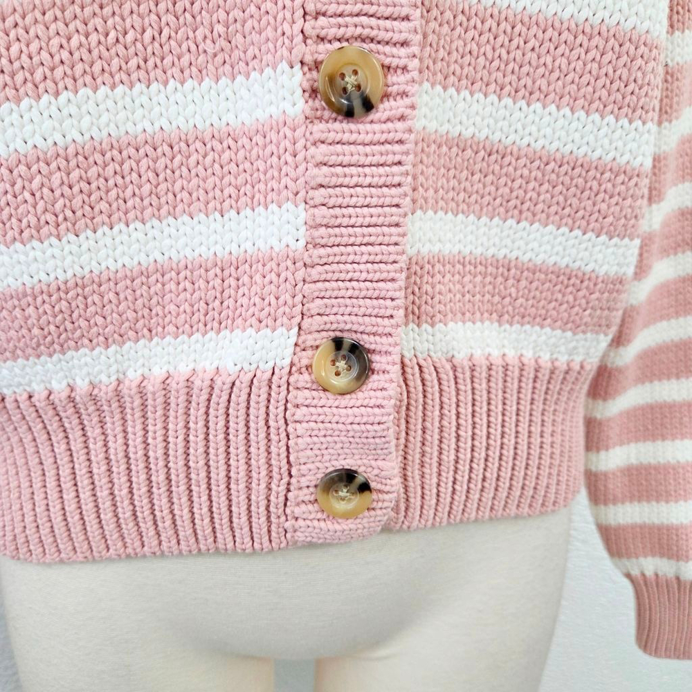 Ann Taylor Weekend pink striped cardigan sweater button down women's medium M - Picture 6 of 9